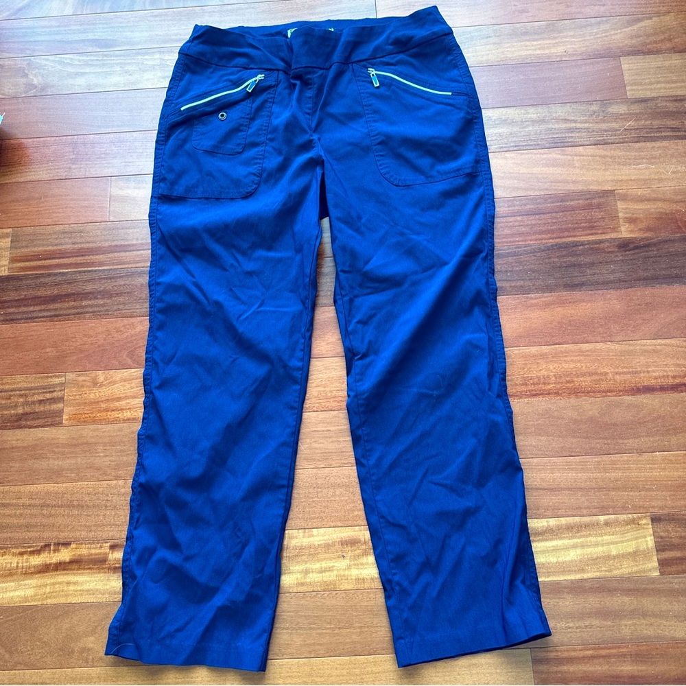 Jamie Sadock Skinnylicious Pull On Pants Blue Stretch Zippered Pockets size 16